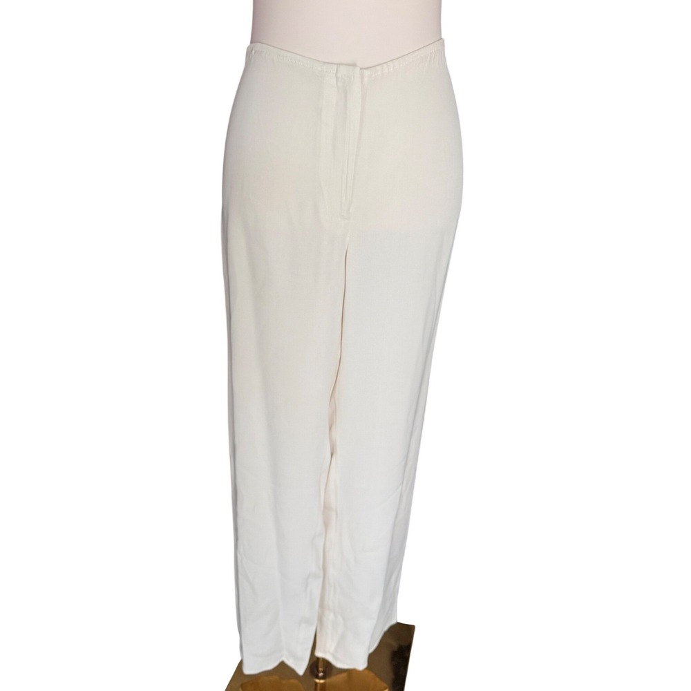 Vintage 90s Eileen Fisher 100% Silk Ivory Wide Leg Pants Size Size Medium